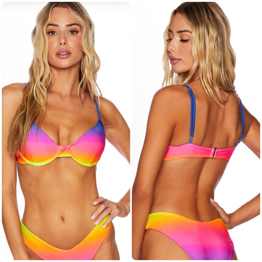 Beach Riot Women Camilla Ombre Underwire Sunset Rainbow Bikini Swim Top Size L